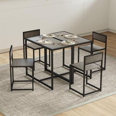 HOMCOM 3 Piece Dining Table Set with Metal Frame Grey Wood-Effect