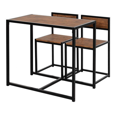 HOMCOM 3 Piece Dining Table Set with Metal Frame Natural