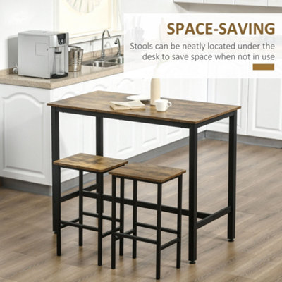 HOMCOM 3-Piece Industrial Bar Table Set, Table and 2 Chairs Rustic Brown