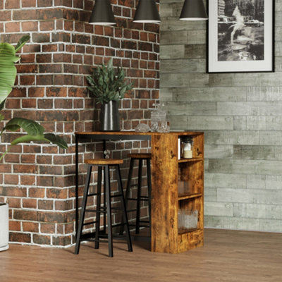 HOMCOM 3 Pieces Bar Table Set Height Table 2 Stools w/ Storage Shelf, Footrest