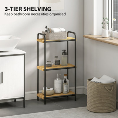 HOMCOM 3-Tier Bamboo Bathroom Shelf, Freestanding Shelving Unit, Natural
