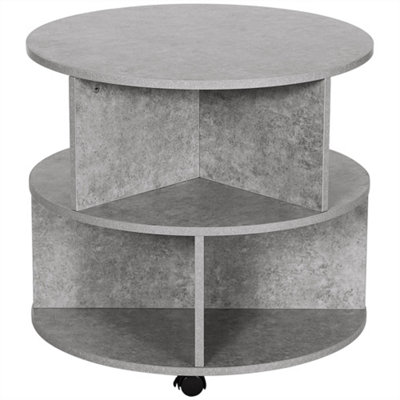 HOMCOM 3 Tier Coffee Table Round Rolling Centre Table w/ Wheels Cement