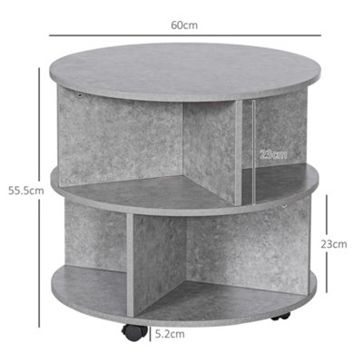 HOMCOM 3 Tier Coffee Table Round Rolling Centre Table w/ Wheels Cement