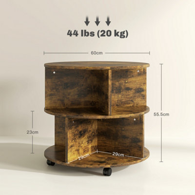 HOMCOM 3 Tier Coffee Table Round Rolling Centre Table w/ Wheels Rustic Brown