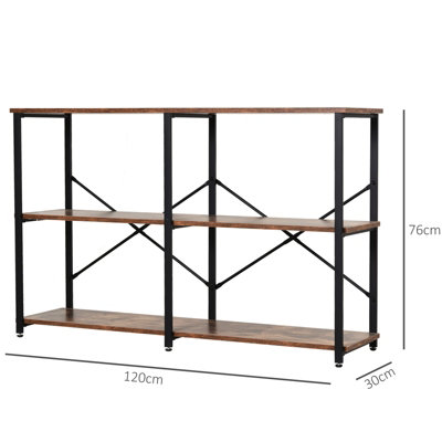 HOMCOM 3-Tier Industrial Style Shelf Metal Frame Shelves Adjustable Feet Brown