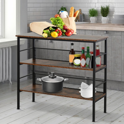 HOMCOM 3-Tier Industrial Style Storage Shelf Metal Frame Adjustable Feet Brown