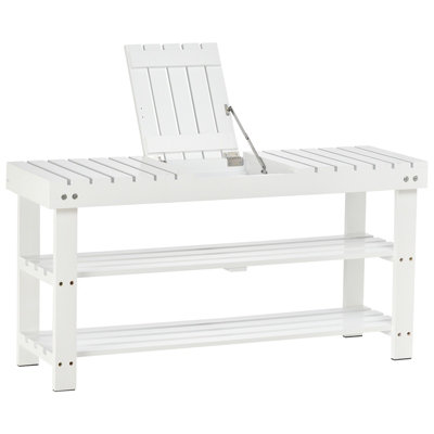 HOMCOM 3-Tier Open Shoe Rack Hidden Storage Wood Frame Wide Shelves White