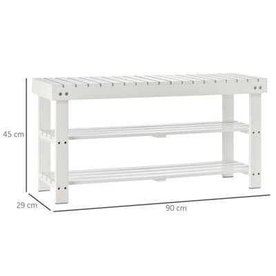 HOMCOM 3-Tier Open Shoe Rack Hidden Storage Wood Frame Wide Shelves White