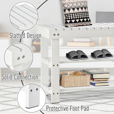 HOMCOM 3-Tier Open Shoe Rack Hidden Storage Wood Frame Wide Shelves White