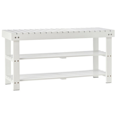 HOMCOM 3-Tier Open Shoe Rack Hidden Storage Wood Frame Wide Shelves White