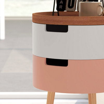 HOMCOM 3-Tier Round Side Table with Storage, Wood Legs, Multicolour