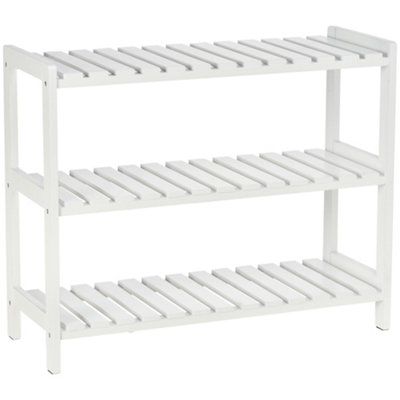 HOMCOM 3-Tier Shoe Rack Wood Frame Slatted Shelves Open Hygienic Storage White