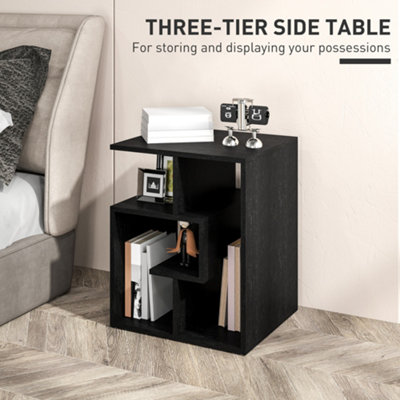 HOMCOM 3-Tier Side End Table Open Shelves Storage Magazine Desk Black