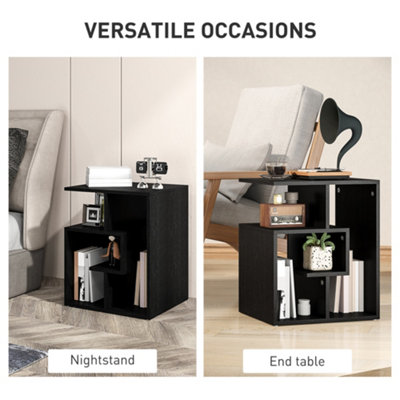 HOMCOM 3-Tier Side End Table Open Shelves Storage Magazine Desk Black