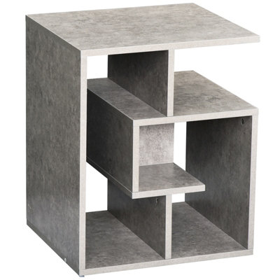 HOMCOM 3-Tier Side End Table Open Shelves Storage Magazine Desk Grey