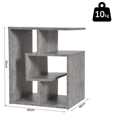 HOMCOM 3-Tier Side End Table Open Shelves Storage Magazine Desk Grey