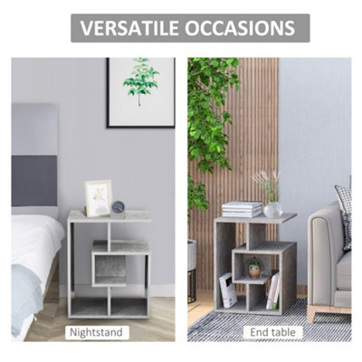HOMCOM 3-Tier Side End Table Open Shelves Storage Magazine Desk Grey