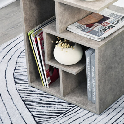 HOMCOM 3-Tier Side End Table Open Shelves Storage Magazine Desk Grey