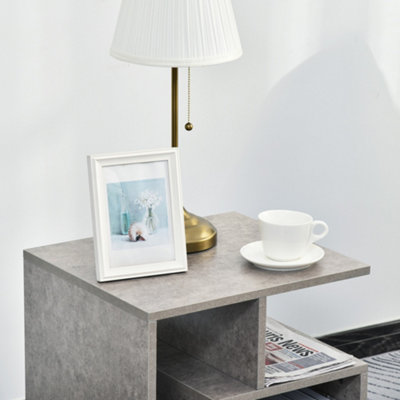 HOMCOM 3-Tier Side End Table Open Shelves Storage Magazine Desk Grey