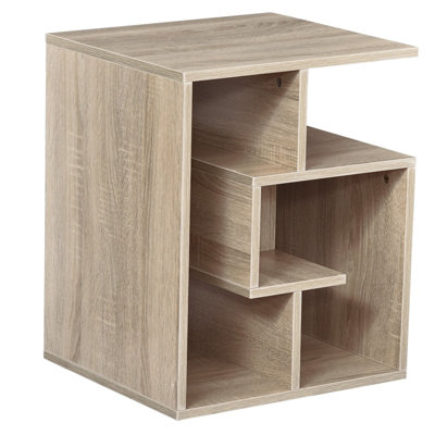 HOMCOM 3-Tier Side End Table Open Shelves Storage Magazine Desk Oak