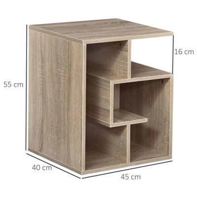 HOMCOM 3-Tier Side End Table Open Shelves Storage Magazine Desk Oak