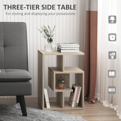 HOMCOM 3-Tier Side End Table Open Shelves Storage Magazine Desk Oak