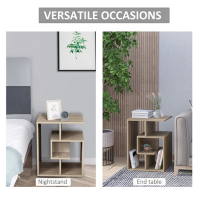 HOMCOM 3-Tier Side End Table Open Shelves Storage Magazine Desk Oak