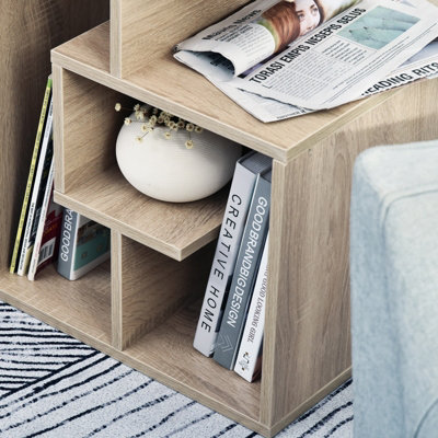 HOMCOM 3-Tier Side End Table Open Shelves Storage Magazine Desk Oak