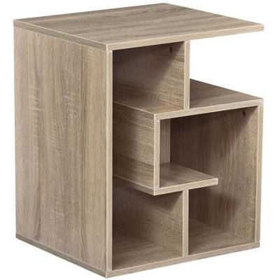 HOMCOM 3-Tier Side End Table Open Shelves Storage Magazine Desk Oak