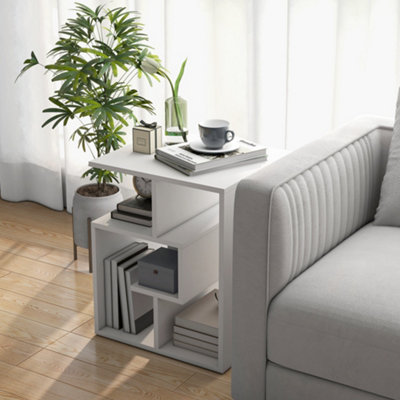HOMCOM 3-Tier Side End Table Open Shelves Storage Magazine Desk White