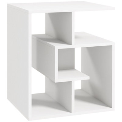 HOMCOM 3-Tier Side End Table Open Shelves Storage Magazine Desk White