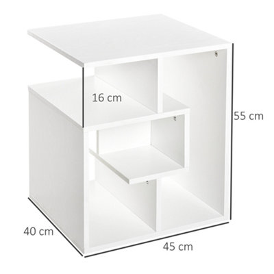 HOMCOM 3-Tier Side End Table Open Shelves Storage Magazine Desk White