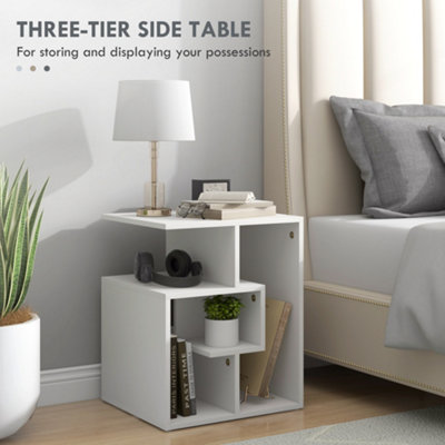 HOMCOM 3-Tier Side End Table Open Shelves Storage Magazine Desk White