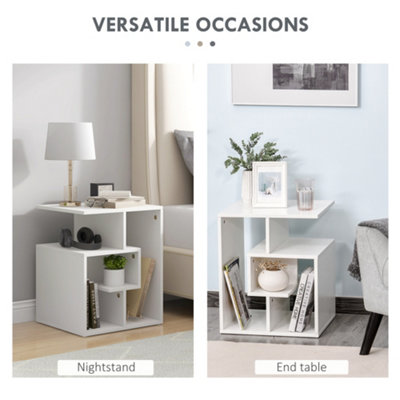 HOMCOM 3-Tier Side End Table Open Shelves Storage Magazine Desk White