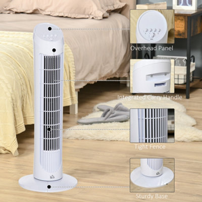 HOMCOM 30" Tower Fan Noise Reduction Wind 3-Level Cool ABS Indoor White - 6