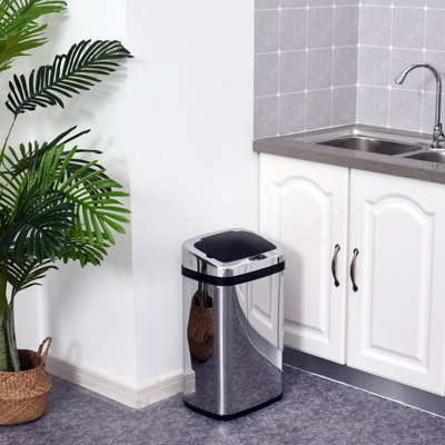 HOMCOM 30L Automatic Kitchen Bin with Lid and Infrared Motion Sensor Silver