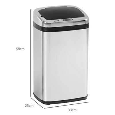 HOMCOM 30L Automatic Kitchen Bin with Lid and Infrared Motion Sensor Silver
