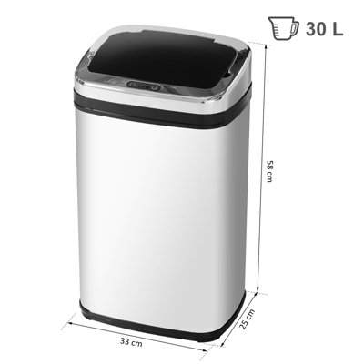 HOMCOM 30L Automatic Kitchen Bin with Lid and Infrared Motion Sensor Silver