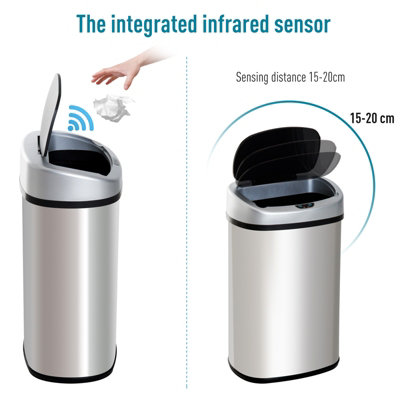 HOMCOM 30L Automatic Kitchen Bin with Lid and Infrared Motion Sensor Silver