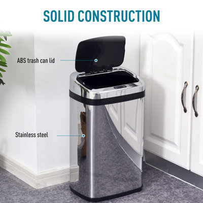 HOMCOM 30L Automatic Kitchen Bin with Lid and Infrared Motion Sensor Silver