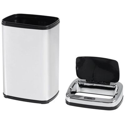 HOMCOM 30L Automatic Kitchen Bin with Lid and Infrared Motion Sensor Silver