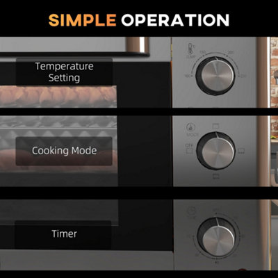 HOMCOM 30L Mini Oven with Adjustable Temperature, 60 Min Time 1600W, Silver