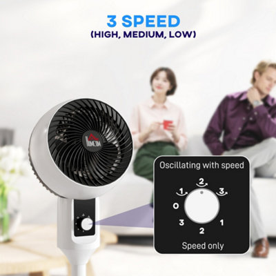 HOMCOM 32 Air Circulator Fan 3 Speed, 70 degree Oscillation 90 degree Vertical Tilt, Round Base, Carry Handle, Black and White