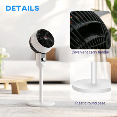 HOMCOM 32 Air Circulator Fan 3 Speed, 70 degree Oscillation 90 degree Vertical Tilt, Round Base, Carry Handle, Black and White