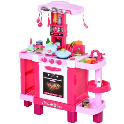 HOMCOM 38-Piece Children's Kitchen Play Set w/ Realistic Sounds Lights ...