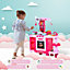 HOMCOM 38-Piece Children's Kitchen Play Set w/ Realistic Sounds Lights Food Pink