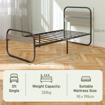 HOMCOM 3ft Metal Platform Single Bed Frame with Under Bed Storage