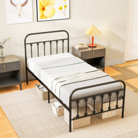 HOMCOM 3ft Metal Single Platform Bed Frame w/ Underbed Storage Headboard Black