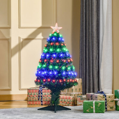 HOMCOM 3FT Prelit Artificial Christmas Tree Fiber Optic Xmas Decoration, Green