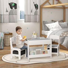 HOMCOM 3PCs Kids Table and Chair Set for Nursery, Playroom, Classroom, Grey